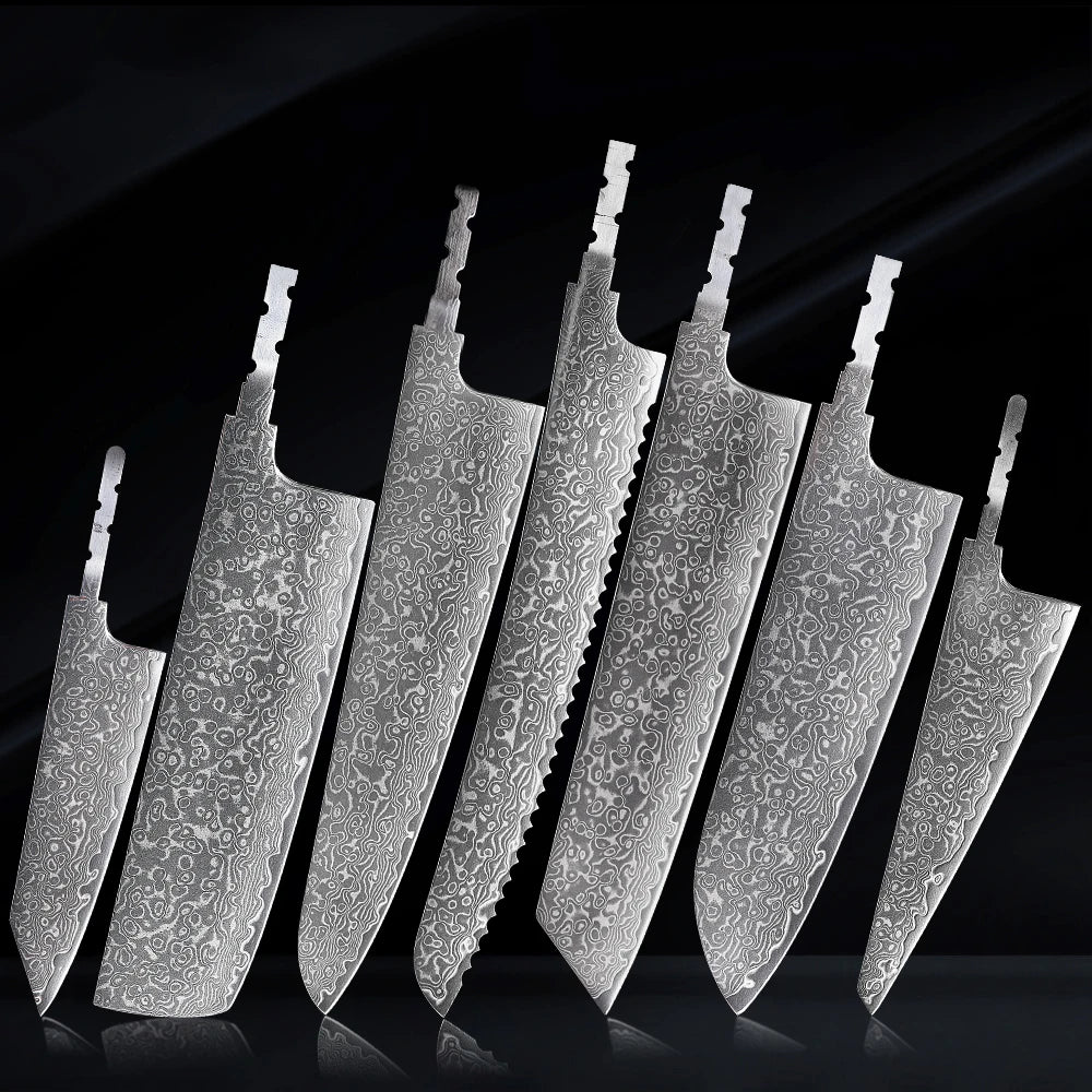 TURWHO Damascus Blank Blade Chef Knife Set – AUS-10, 67 Layer DIY Blank Knife Blade Qst 7PCS