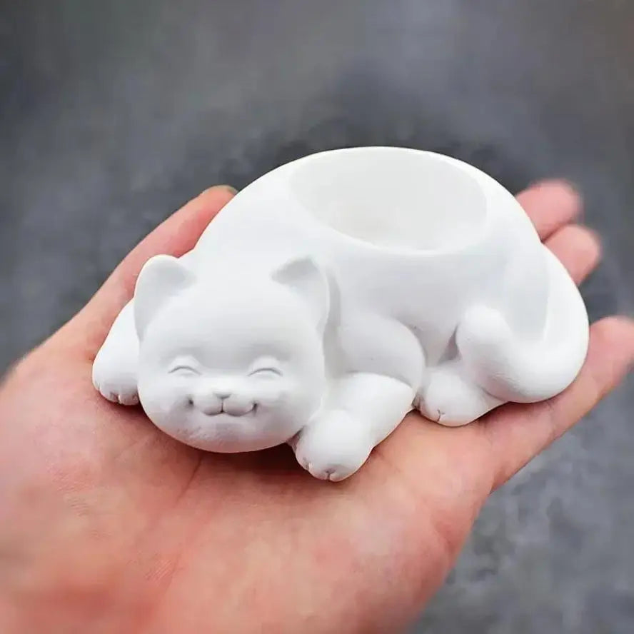 Cute Cat Silicone Mold – Concrete Flower Pot & Candle DIY Silicone Craft Mold Qme