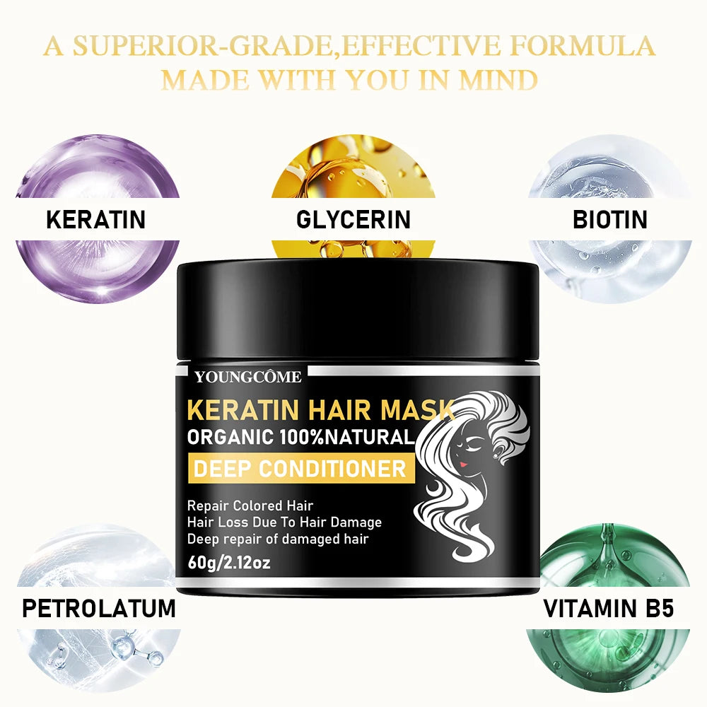 YOUNGCOME Keratin Hair Mask – Smoothing & Frizz Control Treatment Keratin Hair Mask Qst