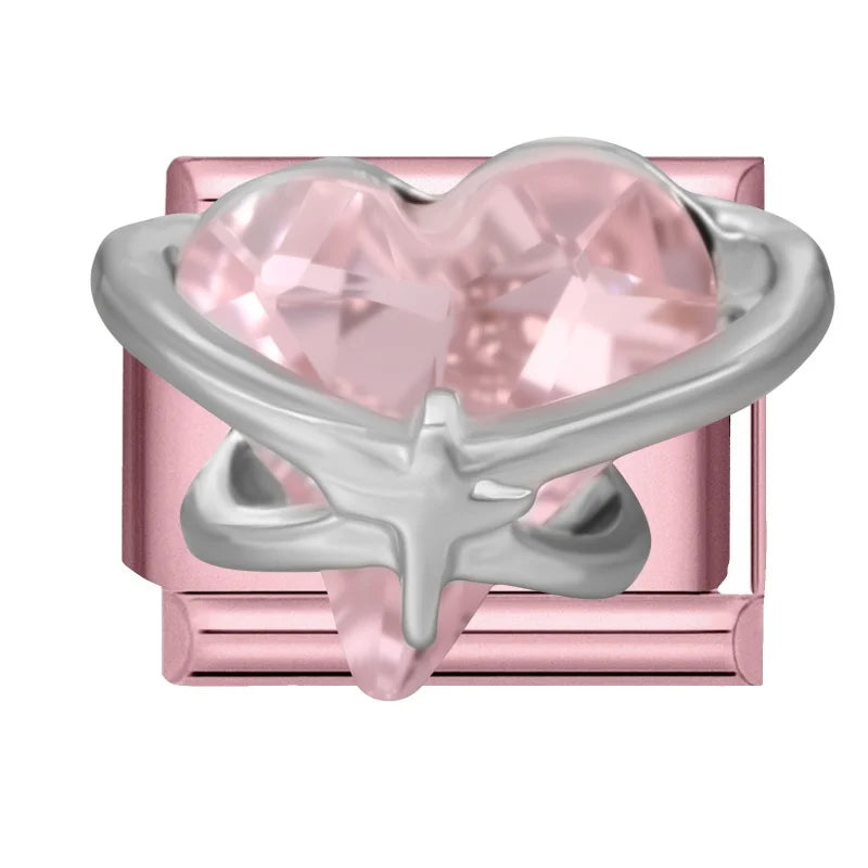 Zircon Bow & Star Italian Charm Links | Stainless Steel DIY