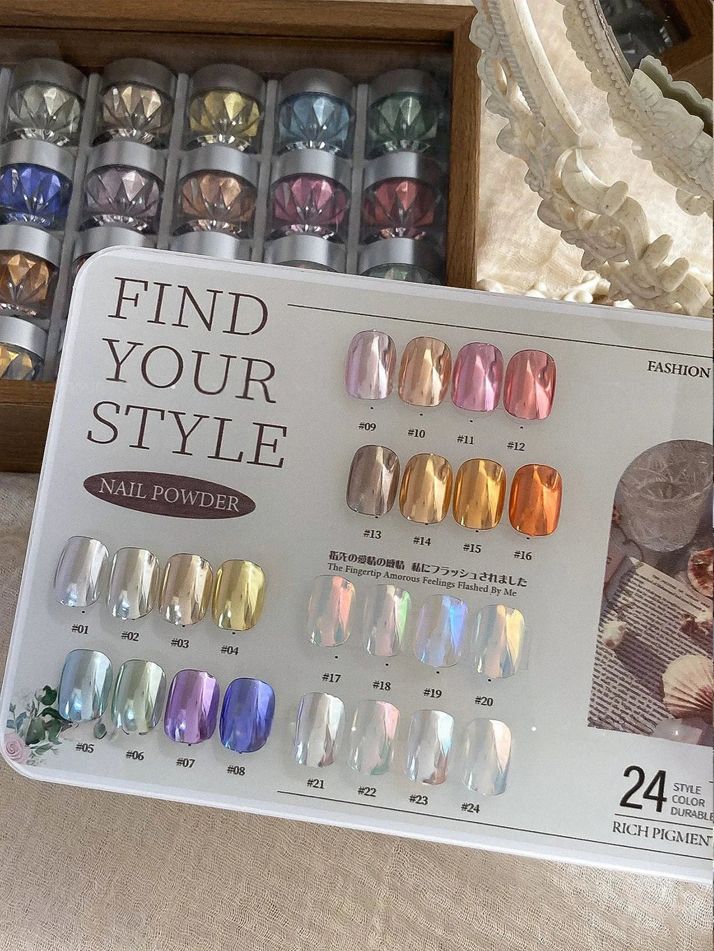 Mirror Magic Nail Art Powder Set with Storage Box – 24 Colors Nail Art Powder Set Qme