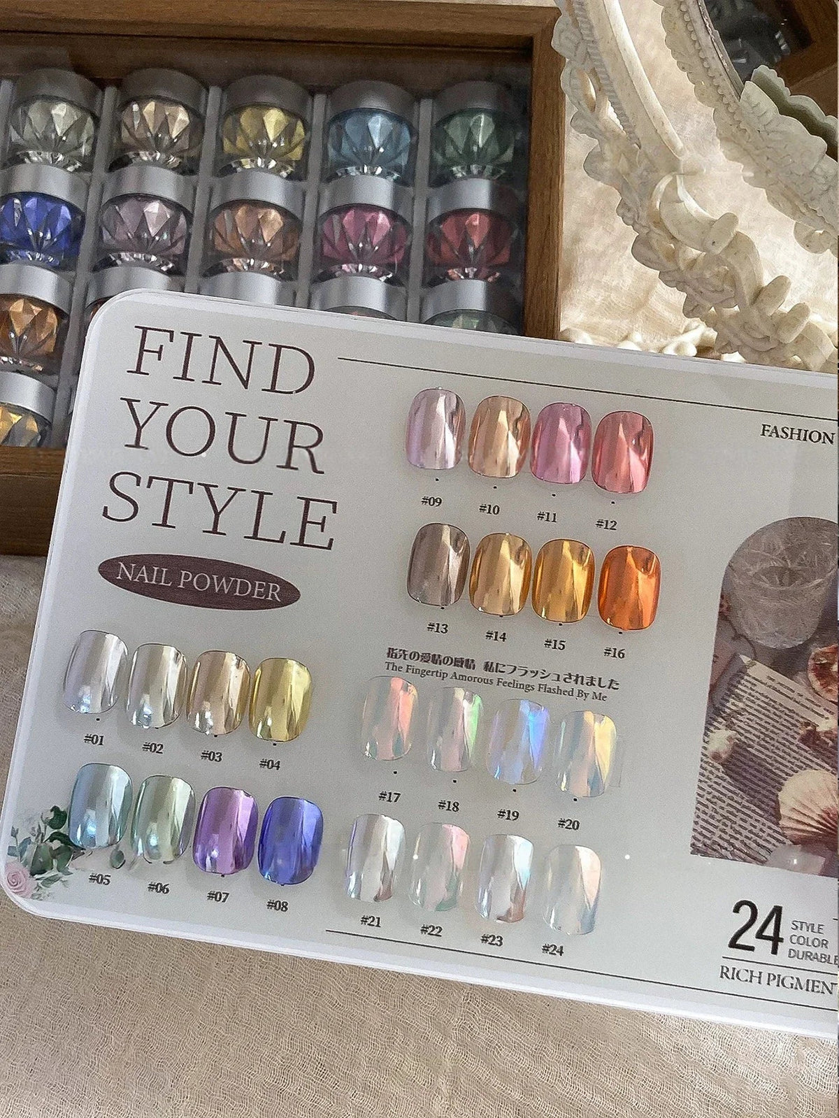 Mirror Magic Nail Art Powder Set with Storage Box – 24 Colors Nail Art Powder Set Qme