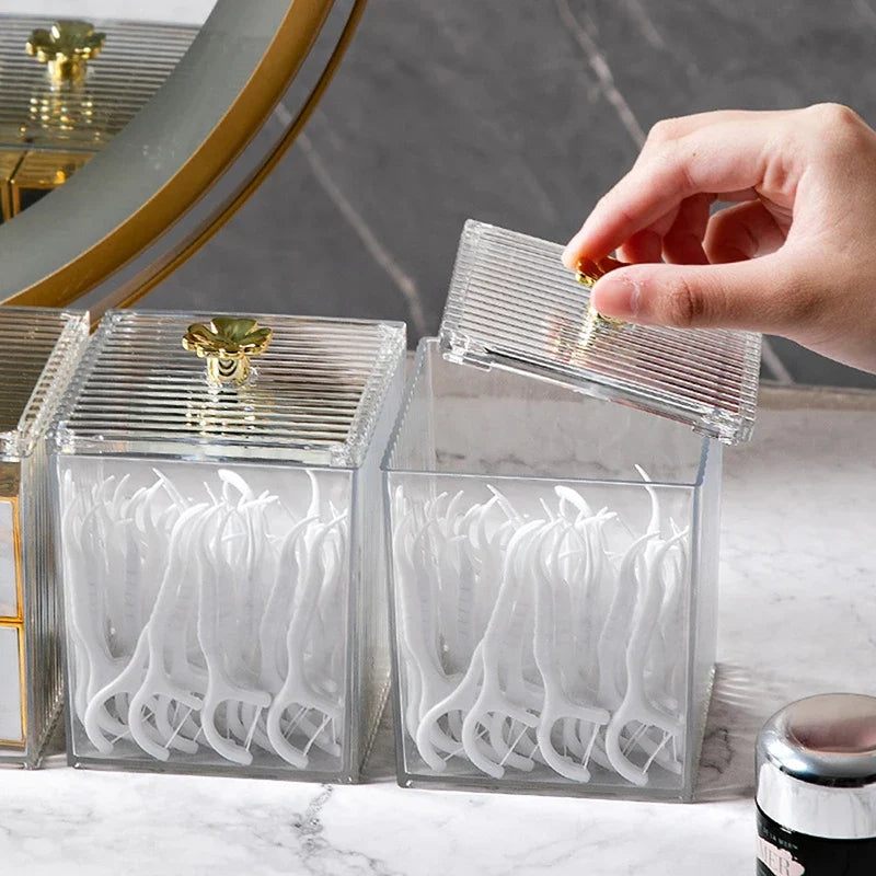 Clear Cotton Puff & Swab Storage Box – Bathroom Makeup Organizer Makeup Storage Jar Qme