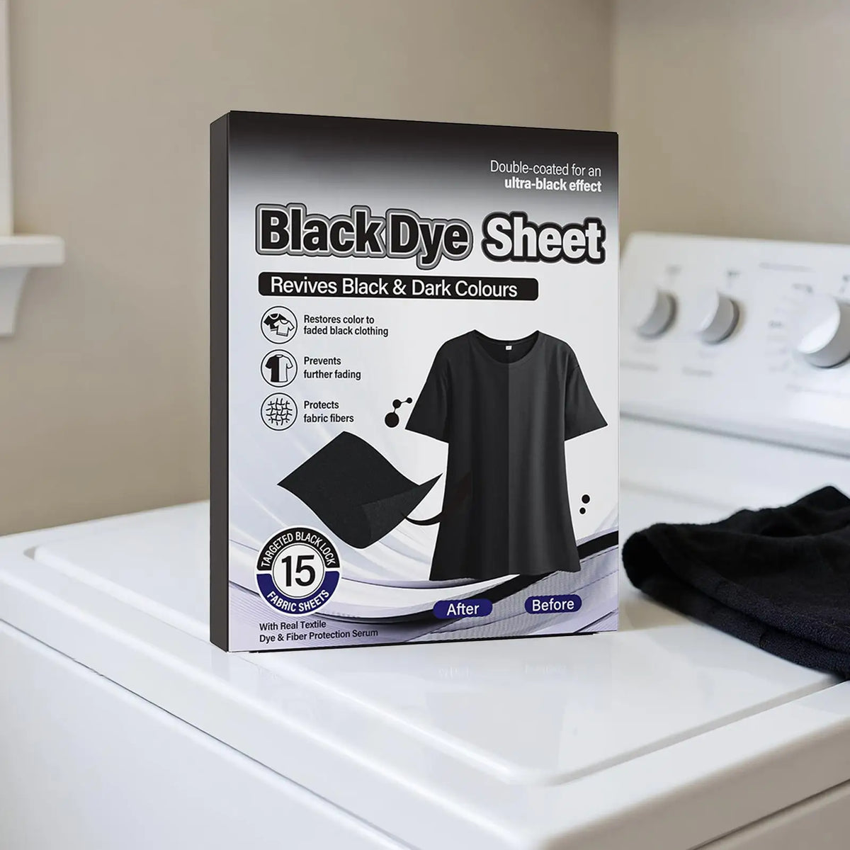 Black Clothes Dye Restorer Laundry Sheets – 15 Pack | Qme Fabric Dye Sheets Qme