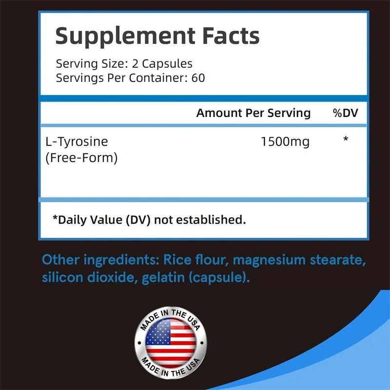 L-Tyrosine 1500mg Capsules – Focus, Energy & Mood Support Amino Acid Supplement Qst