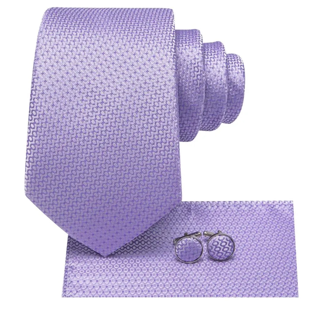 Hi-Tie Purple Silver Striped Silk Necktie – Men's Wedding Tie Silk Necktie Qme