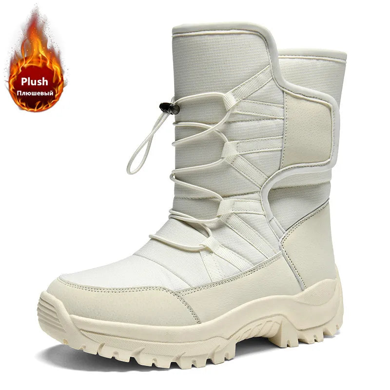 Women's Winter Plush Ankle Snow Boots – Slip-On Platform Women's Snow Boots Qst Beige 36