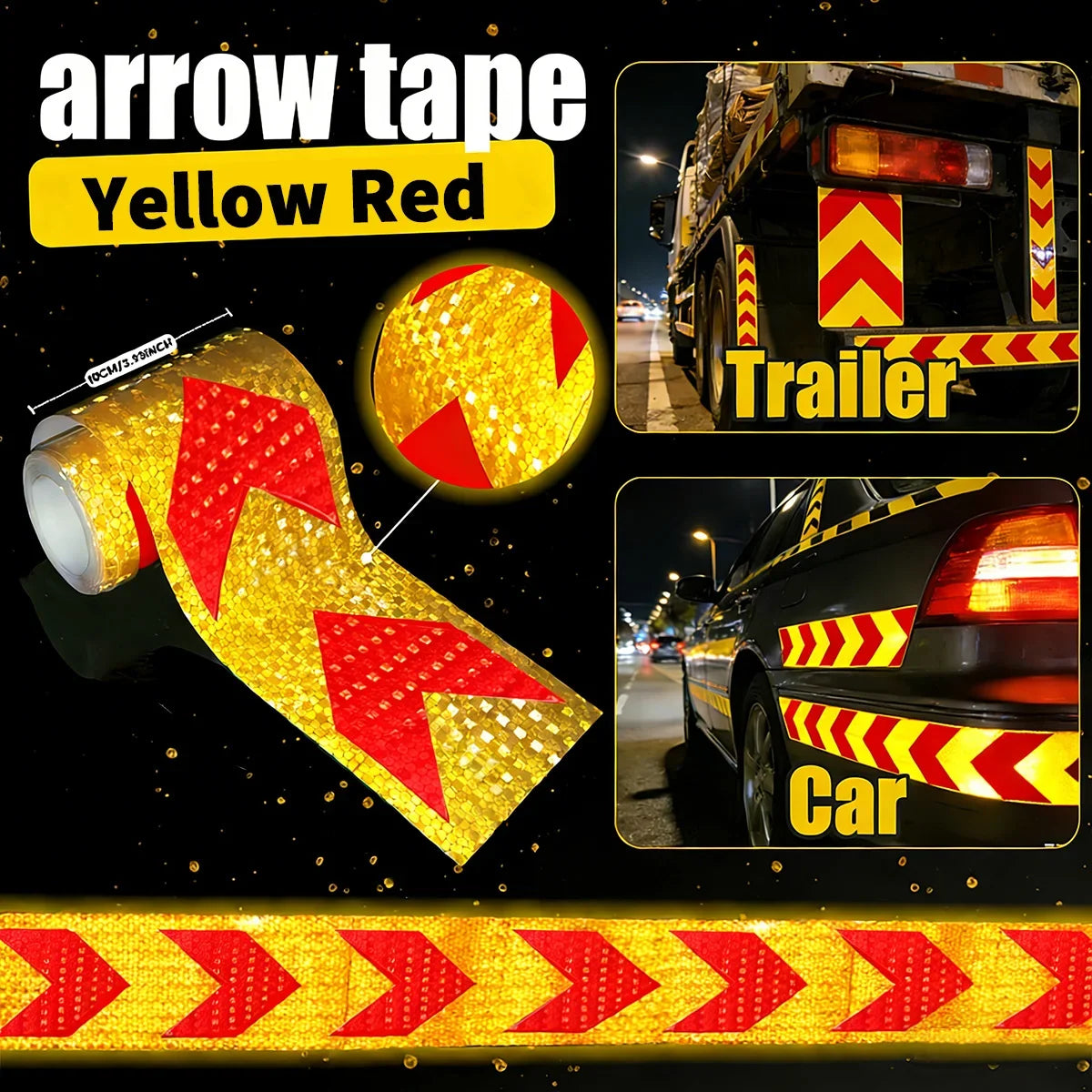 Waterproof Arrow Reflective Warning Tape Stickers | 5 Colors Reflective Safety Tape Qme Yellow Red 2m 10cm