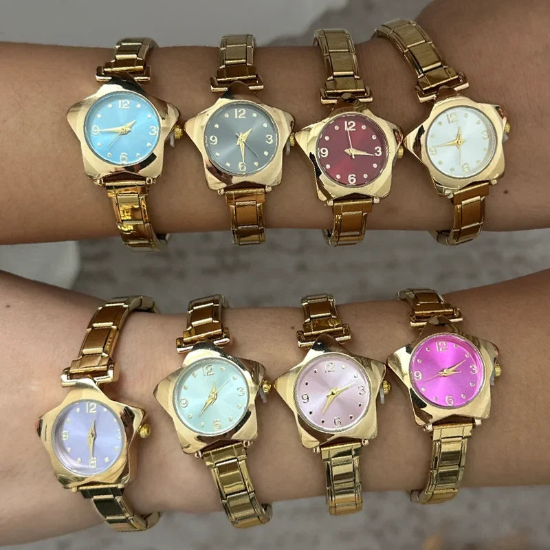 Gold Retro Star Dial Unisex Watch – Stainless Steel Strap Unisex Fashion Watch Qme