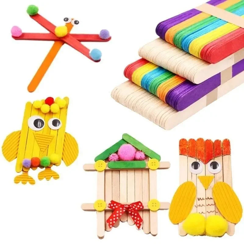 Colored Wooden Craft Sticks for Kids DIY Projects – 50 Pcs Wooden Craft Sticks Qme