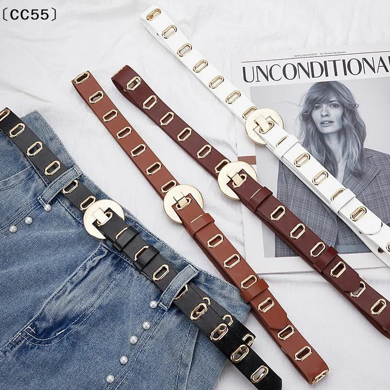 Vintage Round Buckle PU Leather Belt – Women's Waistband Fashion Leather Belt Qst