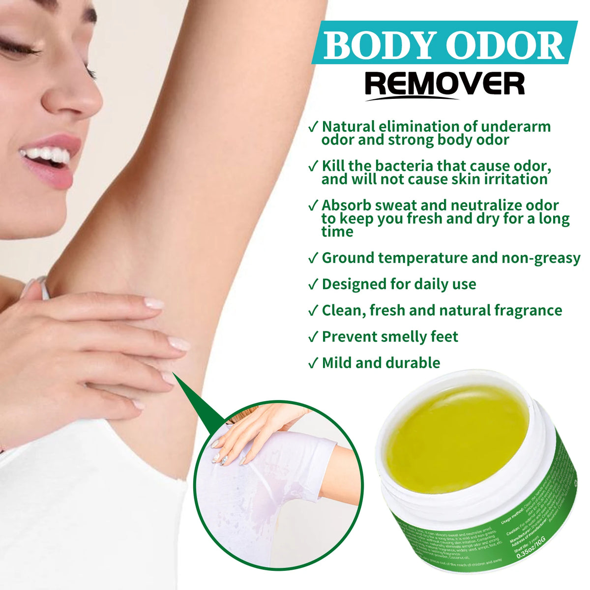 10g Underarm Deodorant Solid Balm – Alcohol-Free Odor Control Deodorant Solid Balm Qst