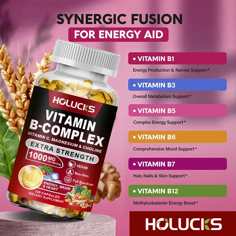 HOLUCKS Organic Vitamin B-Complex with Magnesium & Biotin Vitamin Supplement Qst