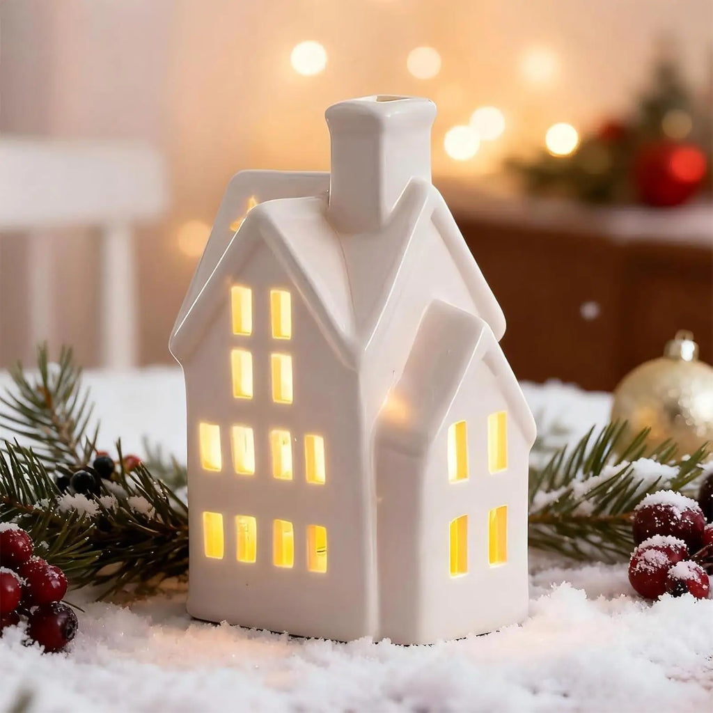 Christmas Ceramic Light-Up House Table Centerpiece | Holiday Decor Christmas Centerpiece Qme