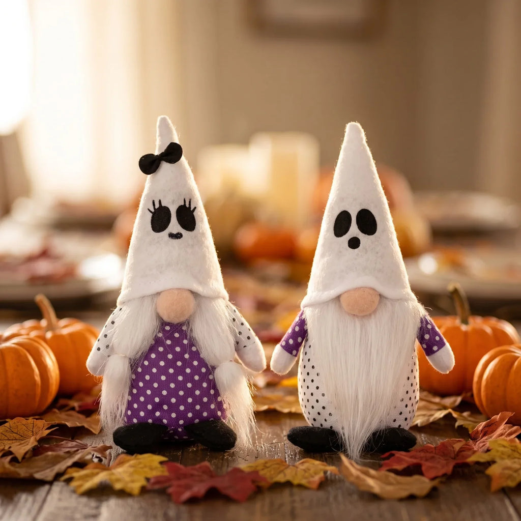 Handmade Fabric Halloween Gnome Ornaments – Faceless Décor Set Halloween Gnome Ornament Qme