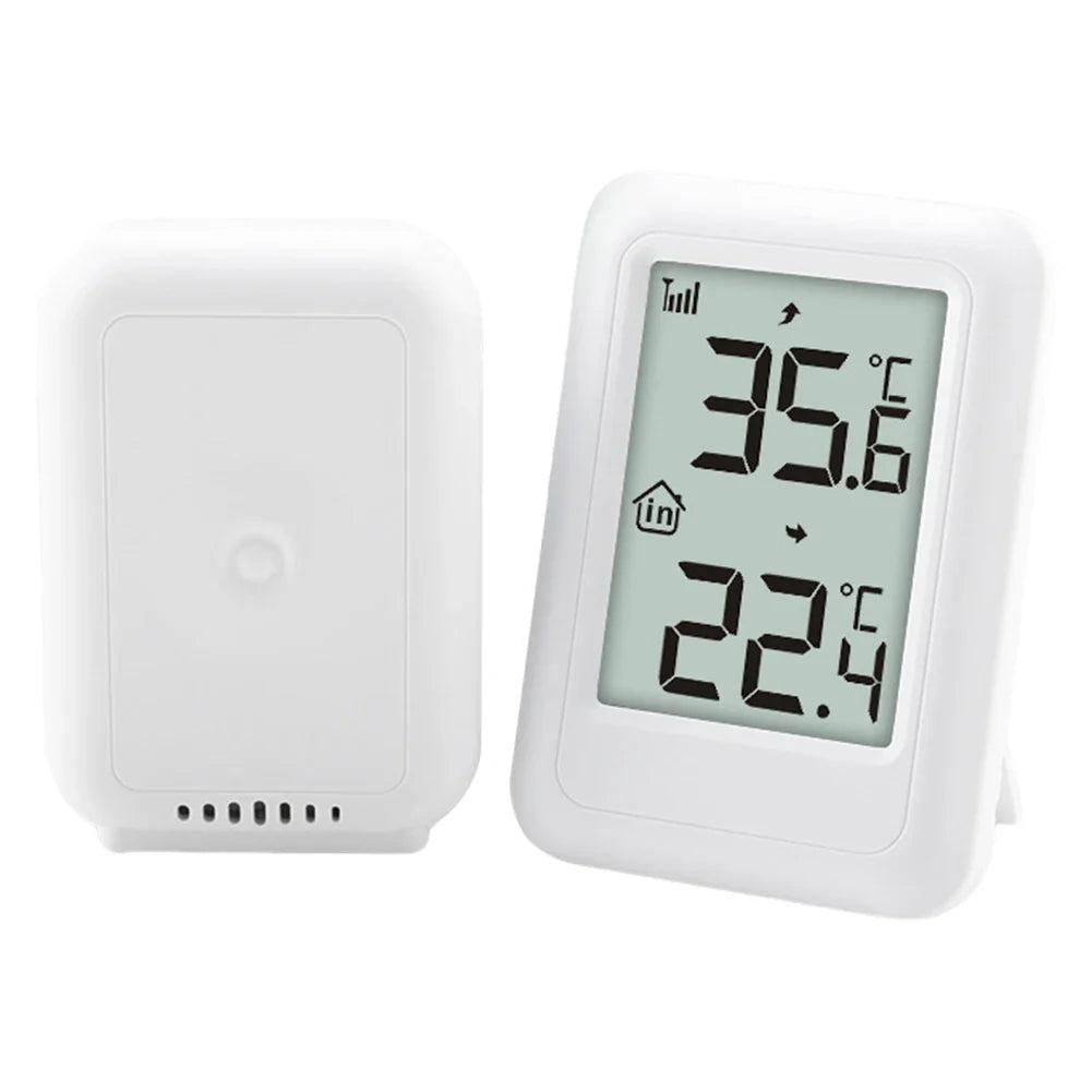 Wireless Indoor Outdoor Thermometer with Hanging Support Frame Wireless Thermometer Qme White