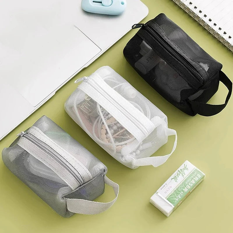Mesh Cosmetic Bag Travel Toiletry Makeup Pouch Organizer Cosmetic Travel Pouch Qme