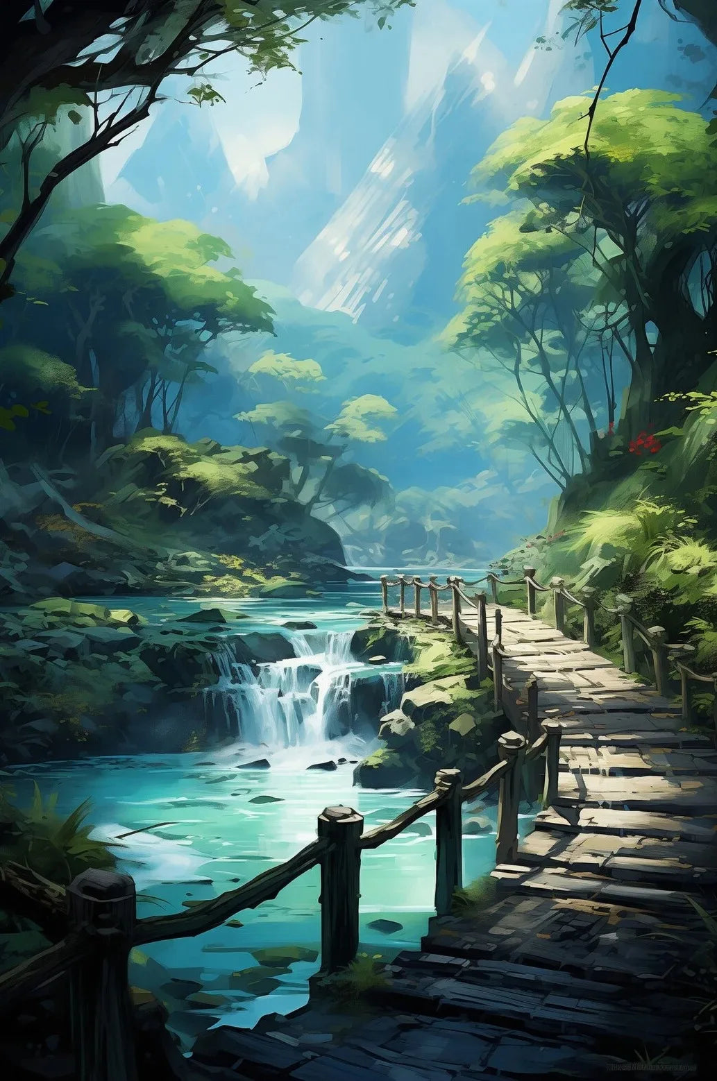 Modern Lake Scene Watercolor Canvas Print | Wall Art Decor Canvas Wall Art Qst