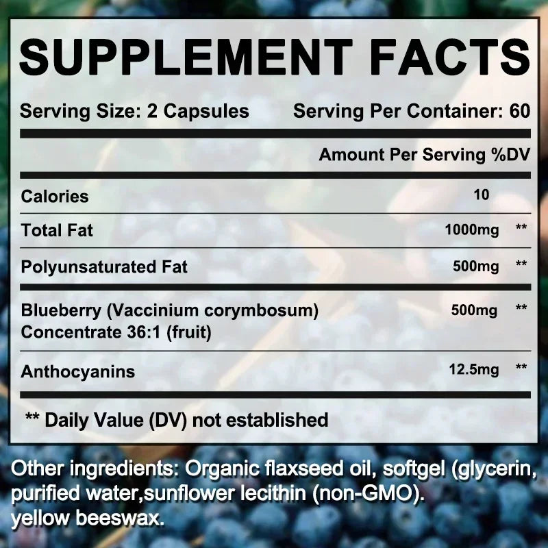 Blueberry Concentrate 500mg Softgels – Vision & Antioxidant Support Dietary Supplement Qst