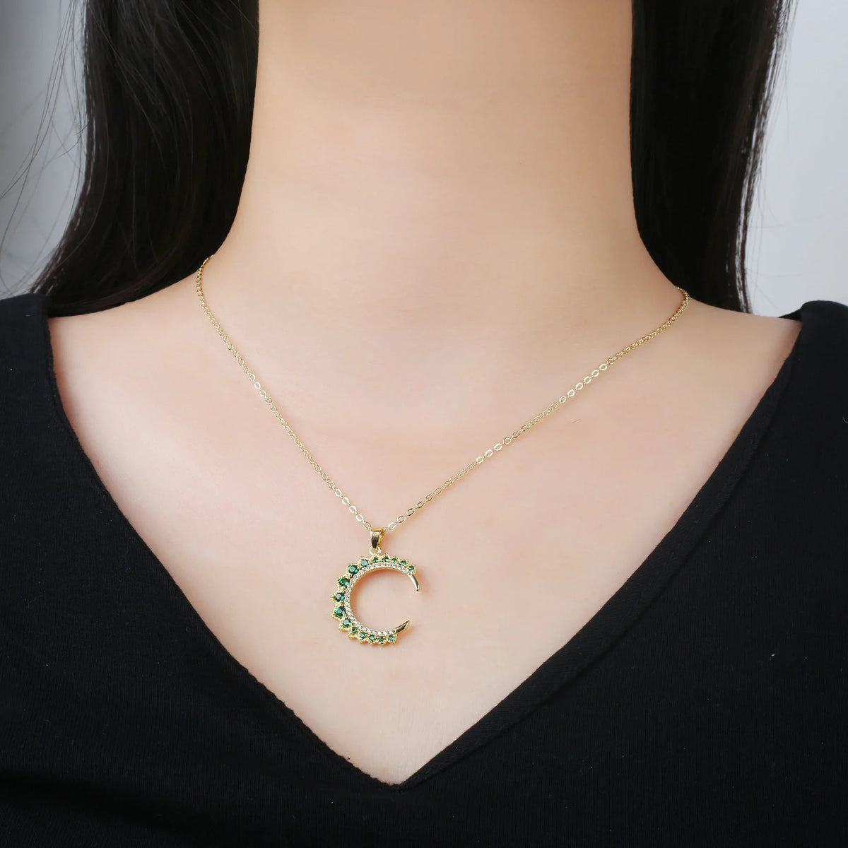 Cubic Zirconia C-Shape Adjustable Pendant Necklace | 3 Colors Pendant Necklace Qme