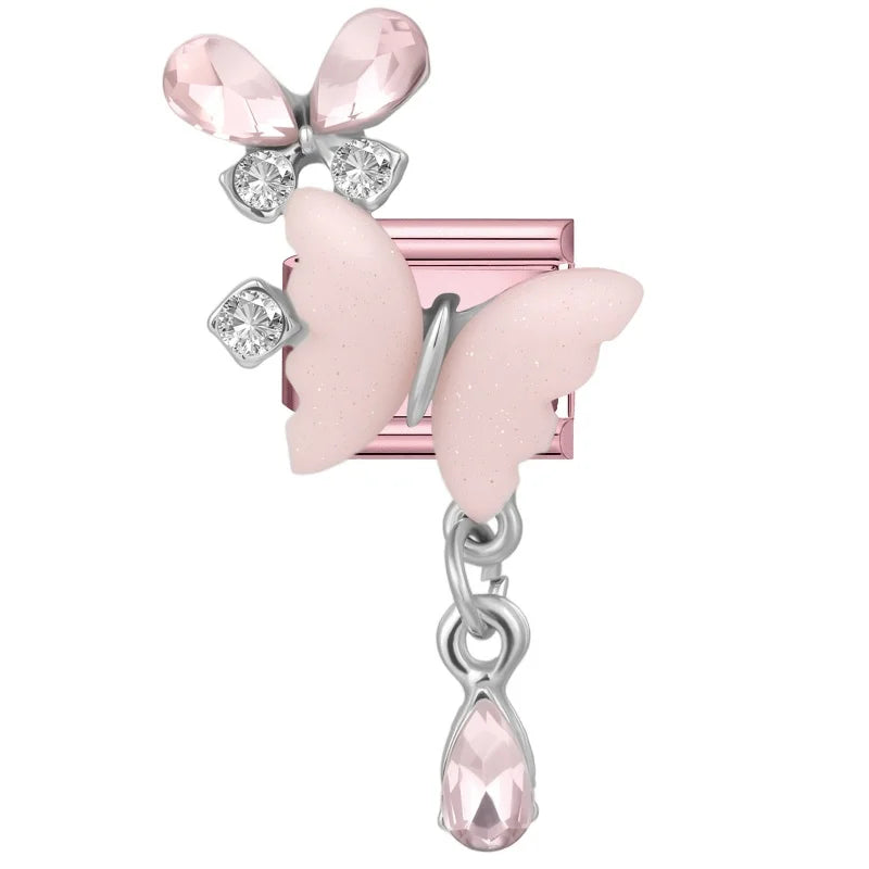 Zircon Bow & Star Italian Charm Links | Stainless Steel DIY