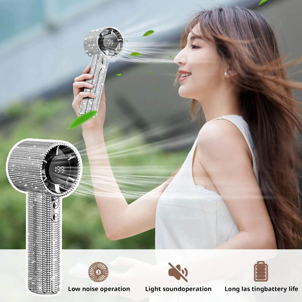 Portable Handheld Turbine Rechargeable Fan | Digital Display Handheld Rechargeable Fan Qme