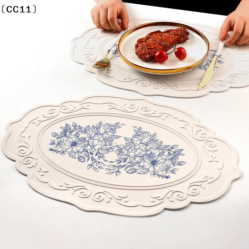 Silicone Floral Carved Placemat | Retro Pattern Dining Mat Silicone Placemat Qme