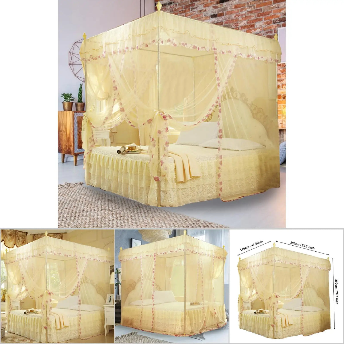Luxury Lace Mosquito Net – 3-Side Opening Soft Mesh Canopy Bed Canopy Net Qme