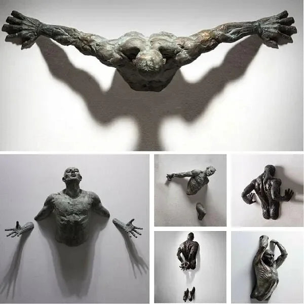 3D Through-Wall Figure Resin Sculpture | Wall Art Decor Wall Sculpture Decor Qme