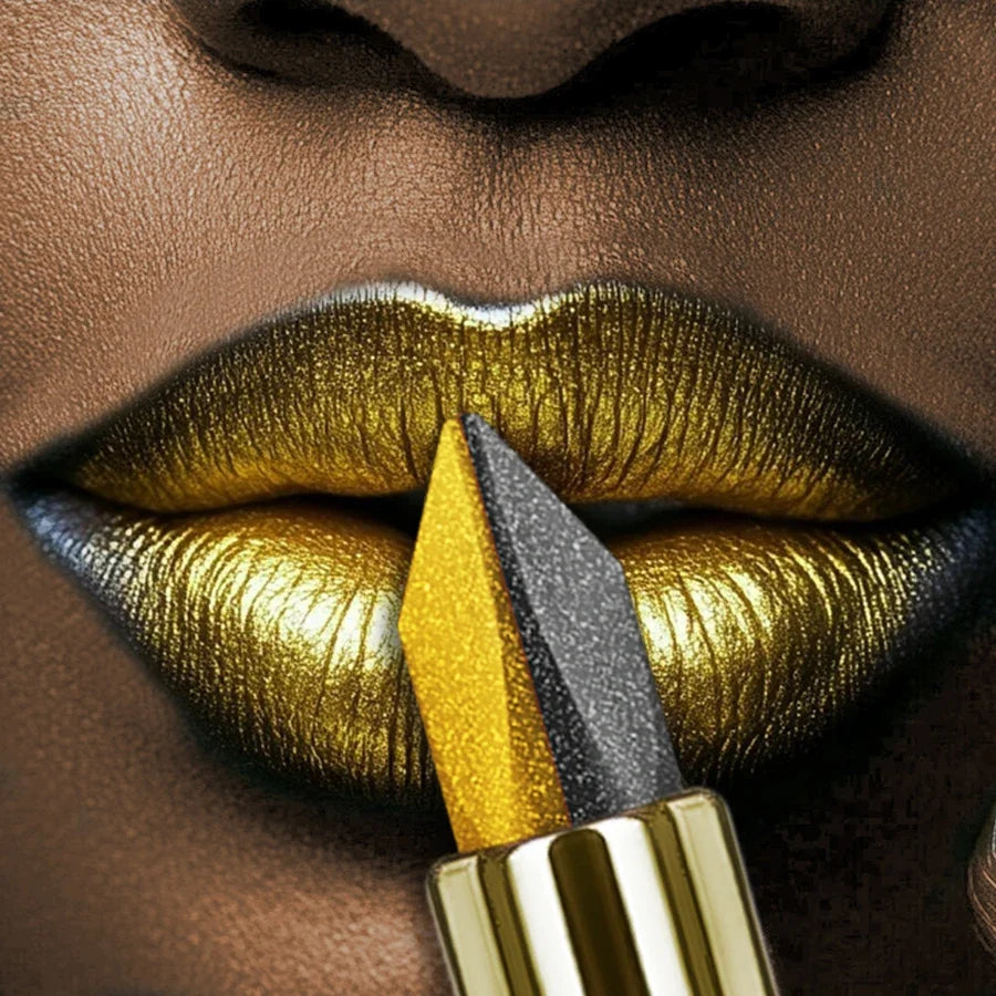 Two-Tone Glitter Lipstick Matte Black & Yellow Lip & Eye Glitter Lipstick Qme