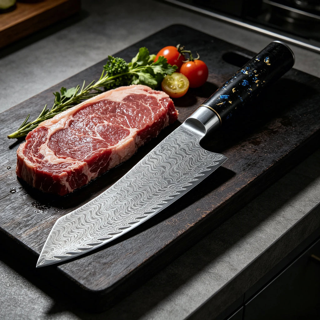 XITUO 7" Damascus Steel Santoku Knife – Carbon Fiber Handle Santoku Kitchen Knife Qst