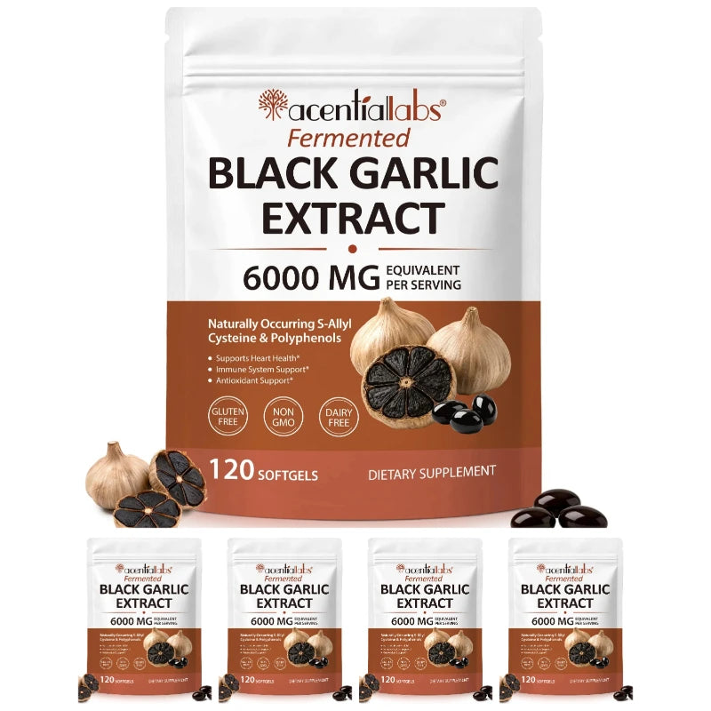 Black Garlic Extract Softgels 600mg 10:1 – 120 Count Herbal Supplement Qst 5bags 600capsules