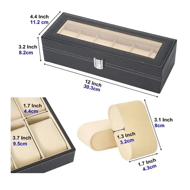 6-Slot Lockable PU Leather Watch Box | Jewelry Organizer Watch Storage Box Qme