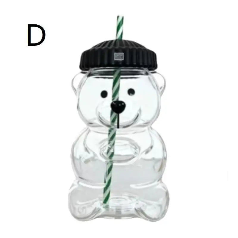 Cute Bear Shaped Plastic Cup with Straw – Cartoon Mug Novelty Drinkware Cup Qst D 0