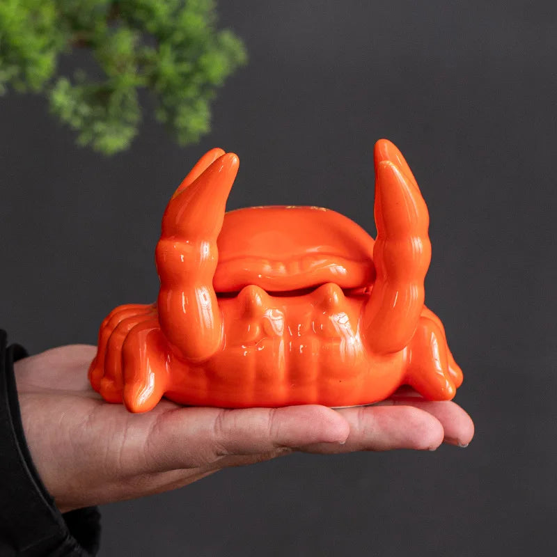 Crab-Shaped Ceramic Ashtray with Lid | Cute Home & Office Decor Ceramic Ashtray Qme