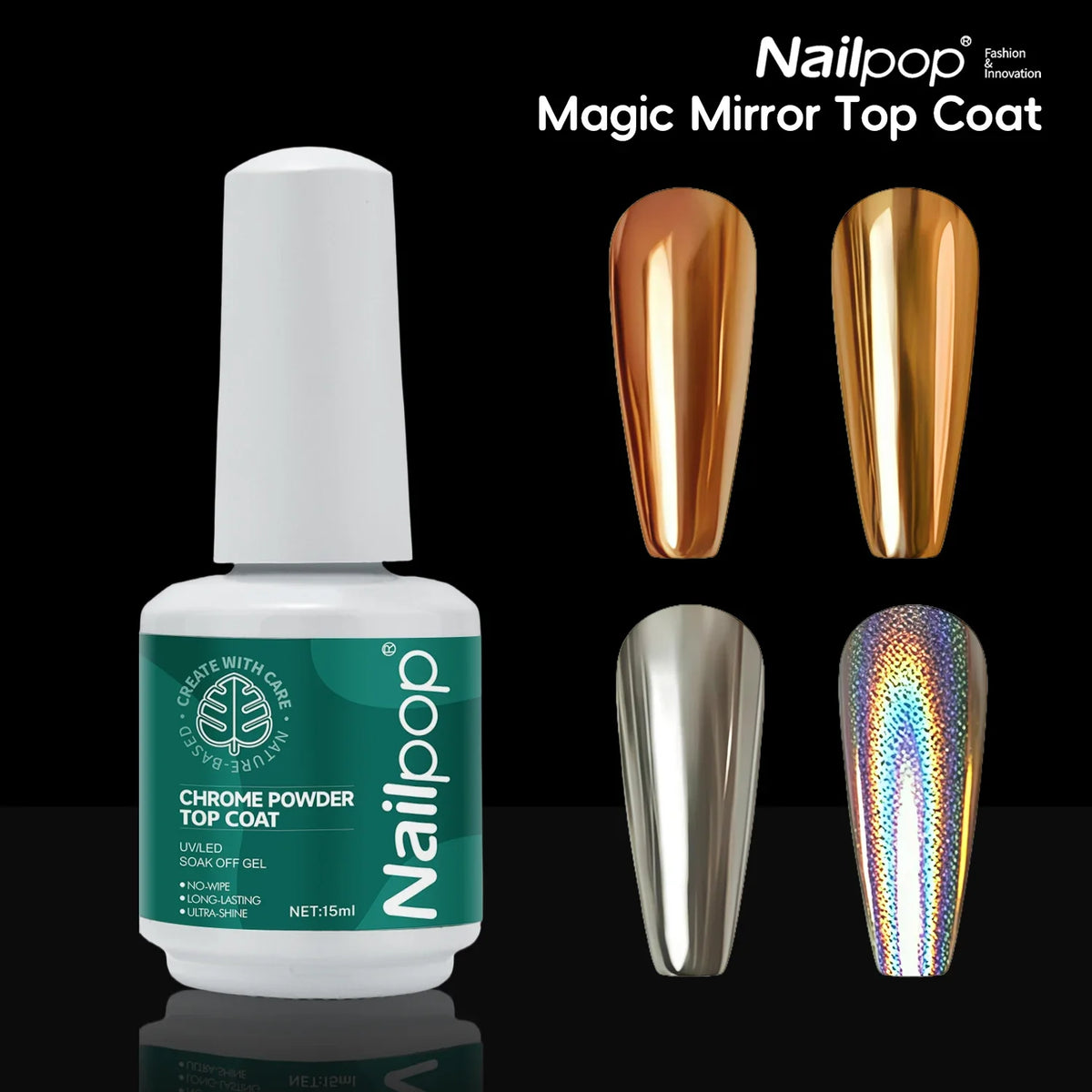 Nailpop Magic Mirror Top Coat | Chrome Shine Gel Polish 15ml Gel Top Coat Qme