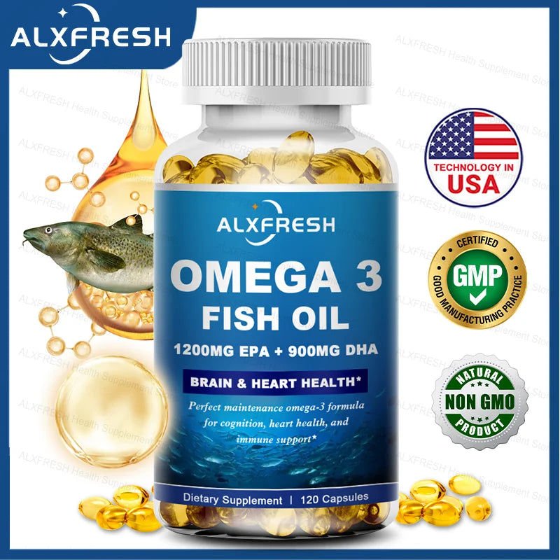 ALXFRESH Omega-3 Fish Oil Capsules – High EPA & DHA, Non-GMO Fish Oil Supplement Qst
