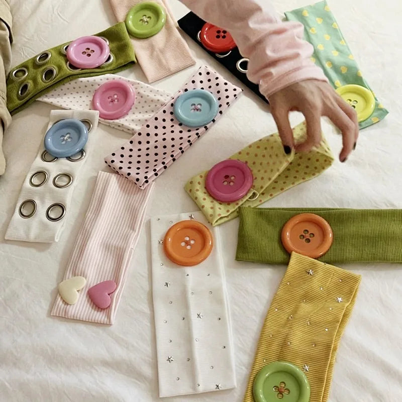 Y2K Wide Polka Dot Elastic Headband – Big Button Hair Hoop Wide Elastic Headband Qme
