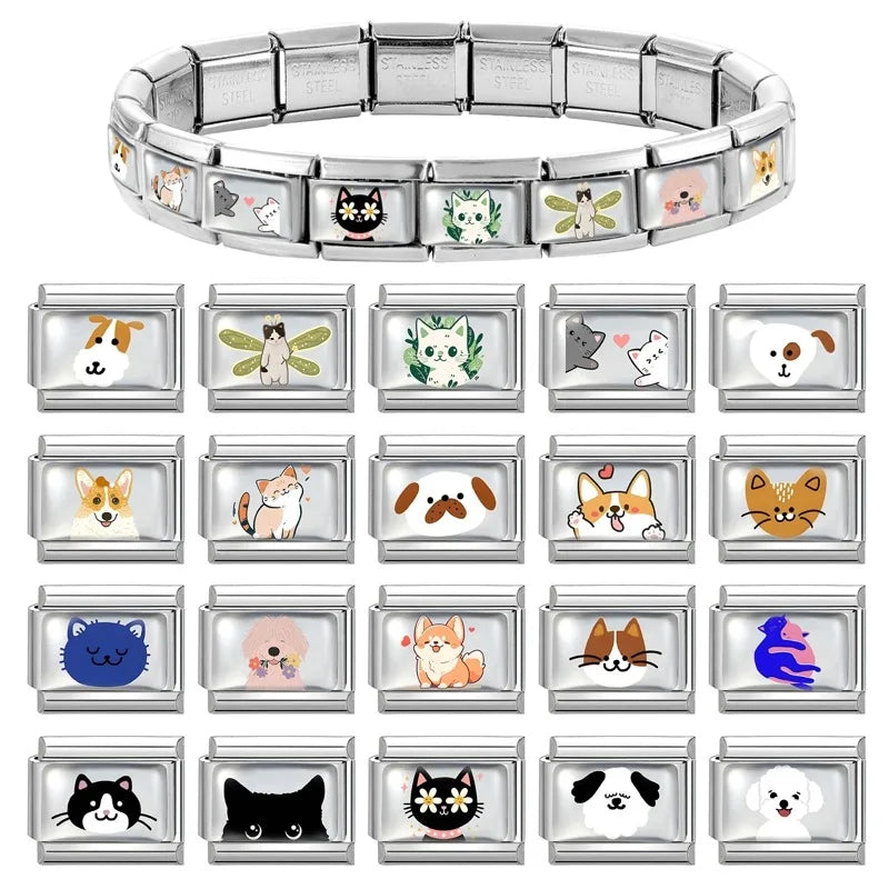 Kawaii Italian Charm Link Bracelet – Dolphin, Crab & Cat Charm Link Bracelet Qme
