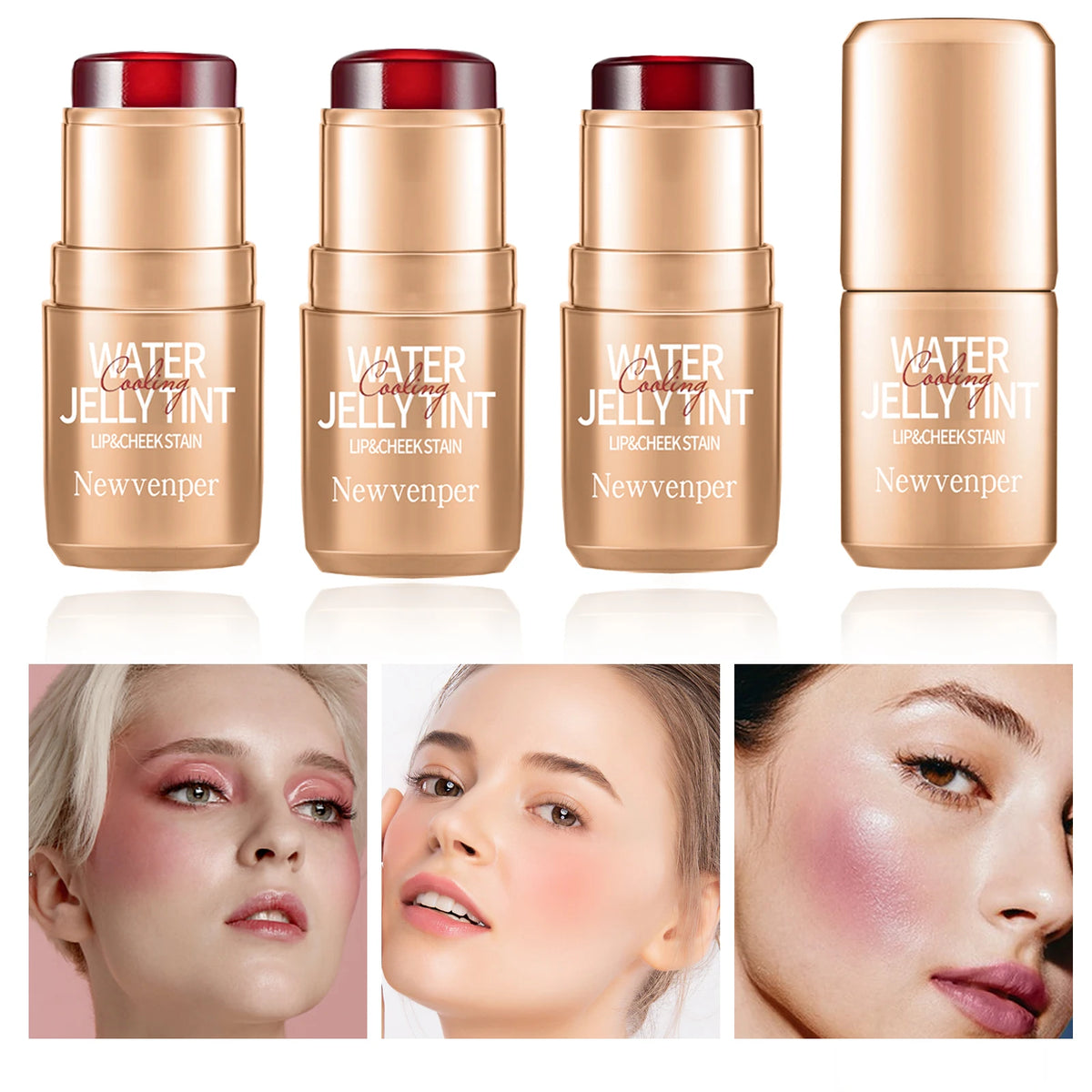 3-Pack Water Jelly Tint Blush Stick – Waterproof & Moisturizing Blush Tint Stick Qst Pink