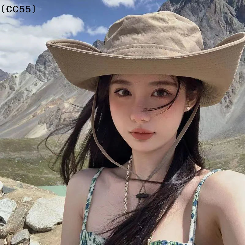 Wide Brim Sun Protection Bucket Hat with Drawstring Bucket Hat Qst