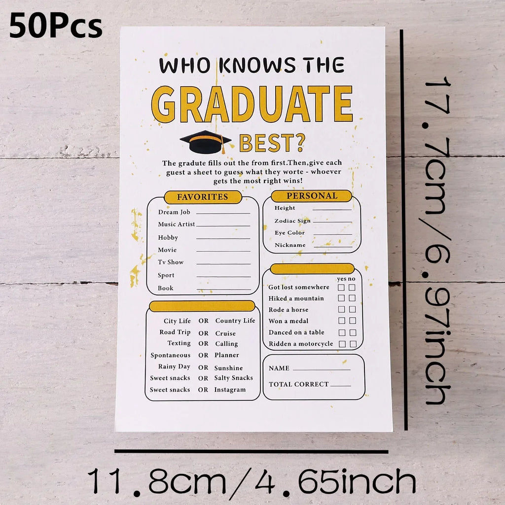 Graduation Game Cards – Creative Tabletop Party Set | 5 Colors Graduation Party Game Qme White-50Pcs