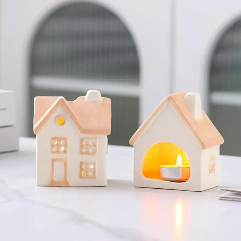 Painted Ceramic House Candle Holder – Christmas Home Decor Ceramic Candle Holder Qst