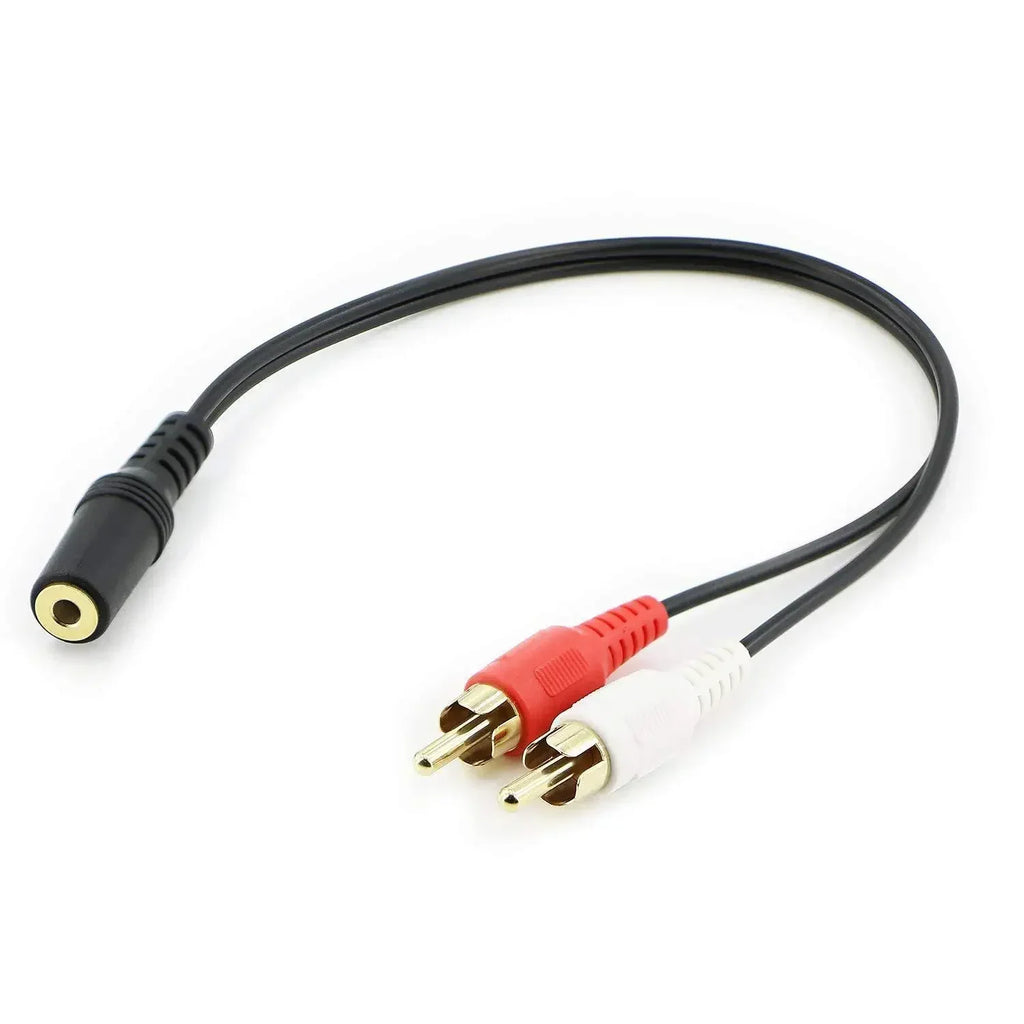 3.5mm Female to 2RCA Male Stereo Audio Y-Adapter Cable Audio Adapter Cable Qme black