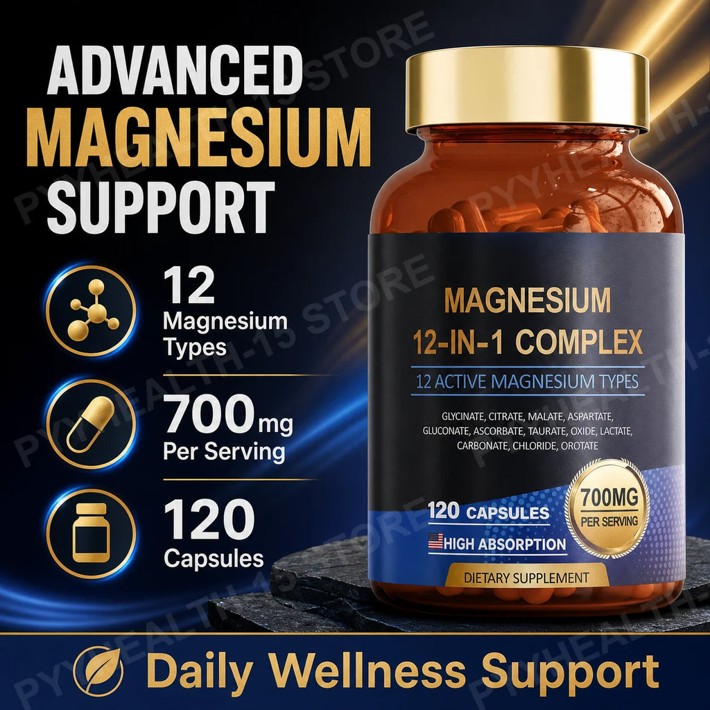 12-in-1 Magnesium Complex 700mg Vegan Capsules – 120 Count Magnesium Supplement Qst