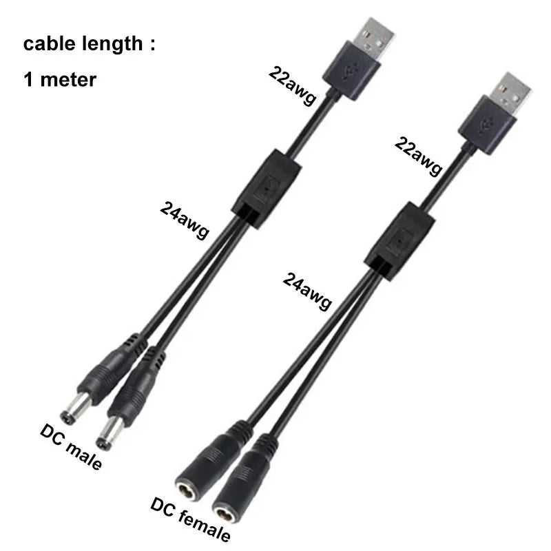 USB to DC Power Splitter Cable 5.5×2.5mm 22AWG 3A – 3-Pack DC Power Splitter Cable Qme