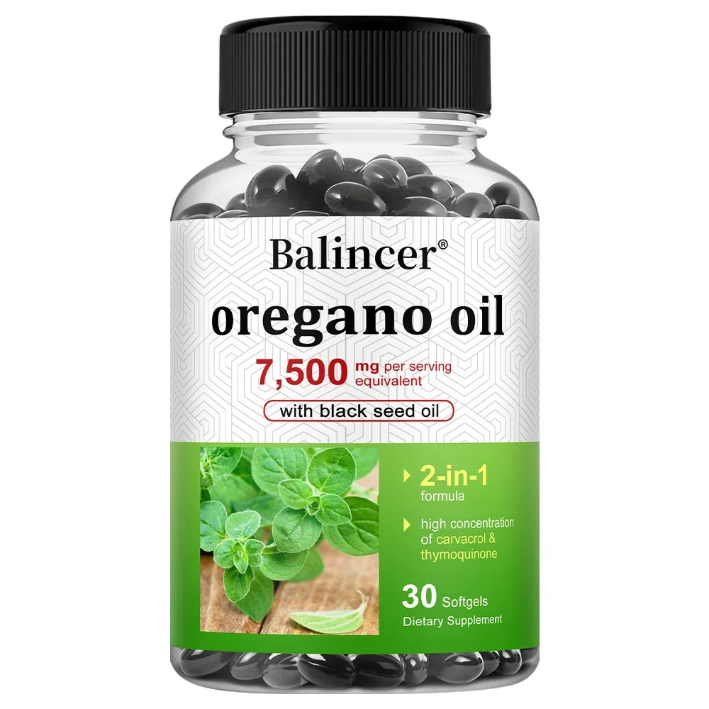 Oregano & Black Seed Oil Capsules – Immune & Digestive Support Herbal Oil Capsules Qst 30 count-1 bottle