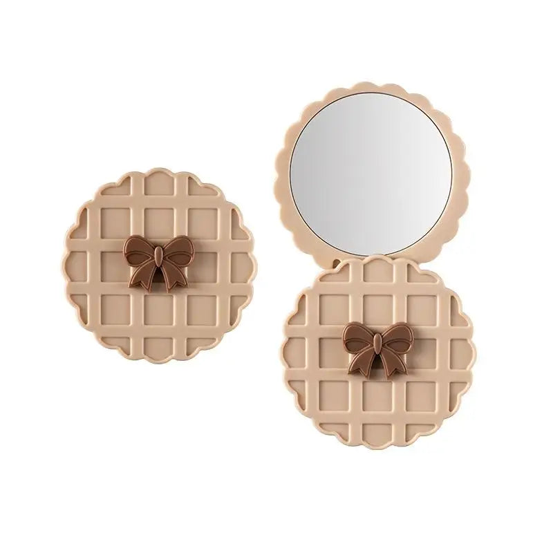 Double-Sided Waffle Compact Pocket Makeup Mirror Slide Cover Compact Makeup Mirror Qst Beige