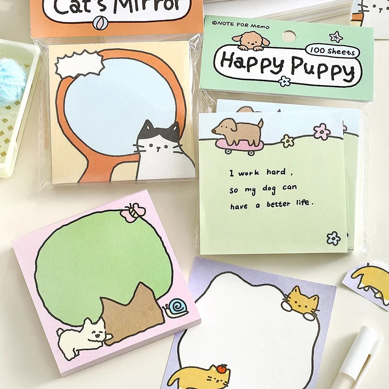 Cute Animal Sticky Notes – 100 Sheets Cartoon Adhesive Memo Pad Cartoon Sticky Notes Qme