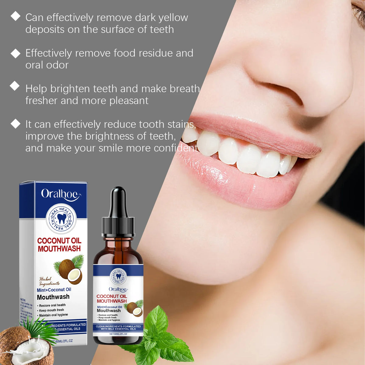 Oralhoe Coconut Oil Mouthwash – Whitening & Fresh Breath Whitening Mouthwash Qst